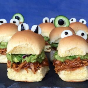 halloween monster chicken sliders close up