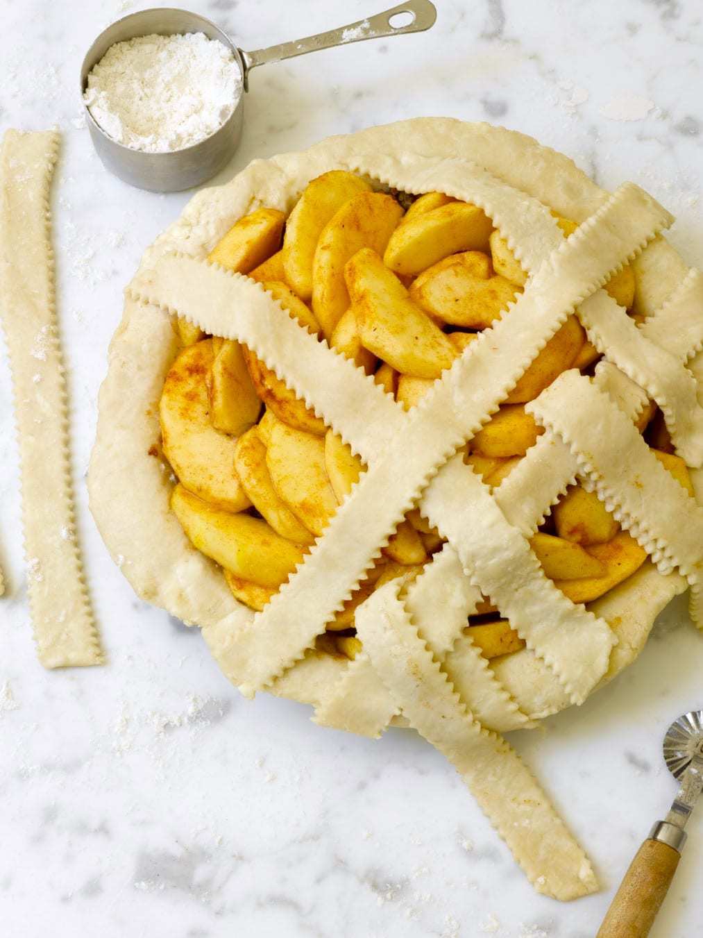 apple pie process with lattice crust