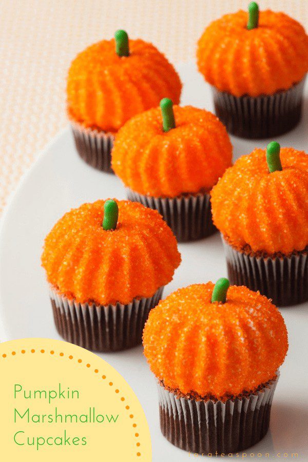 pumpkin marshmallows on cupcakes pin