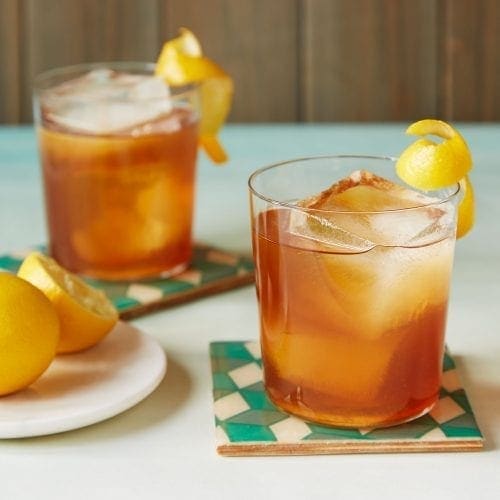 A lemon curl on an Earl Grey Cocktail
