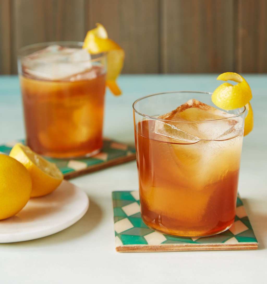 A lemon curl on an Earl Grey Cocktail