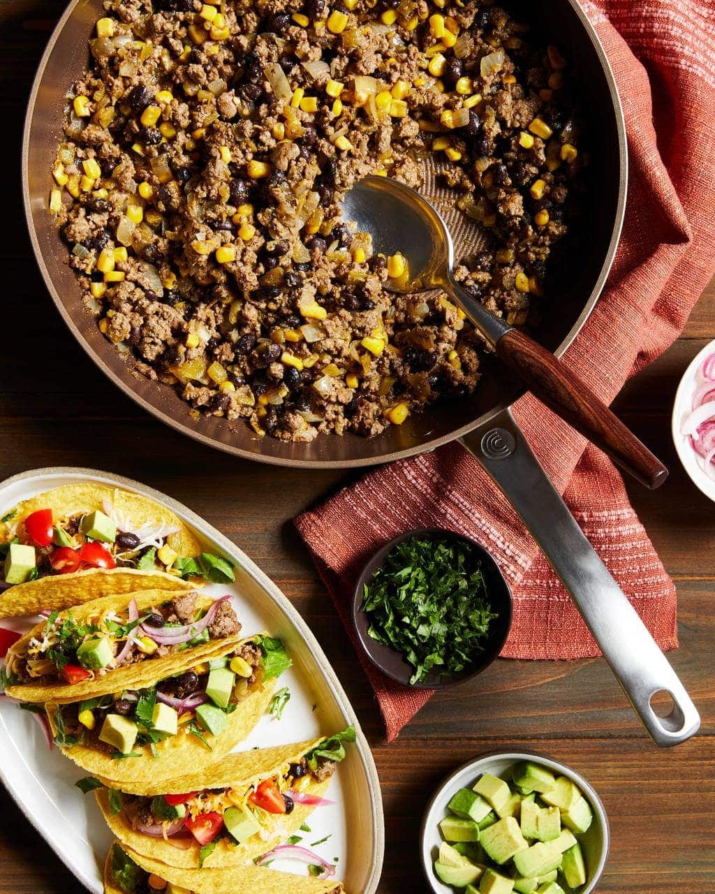 Chili Beef Tacos in a Circulon Skillet