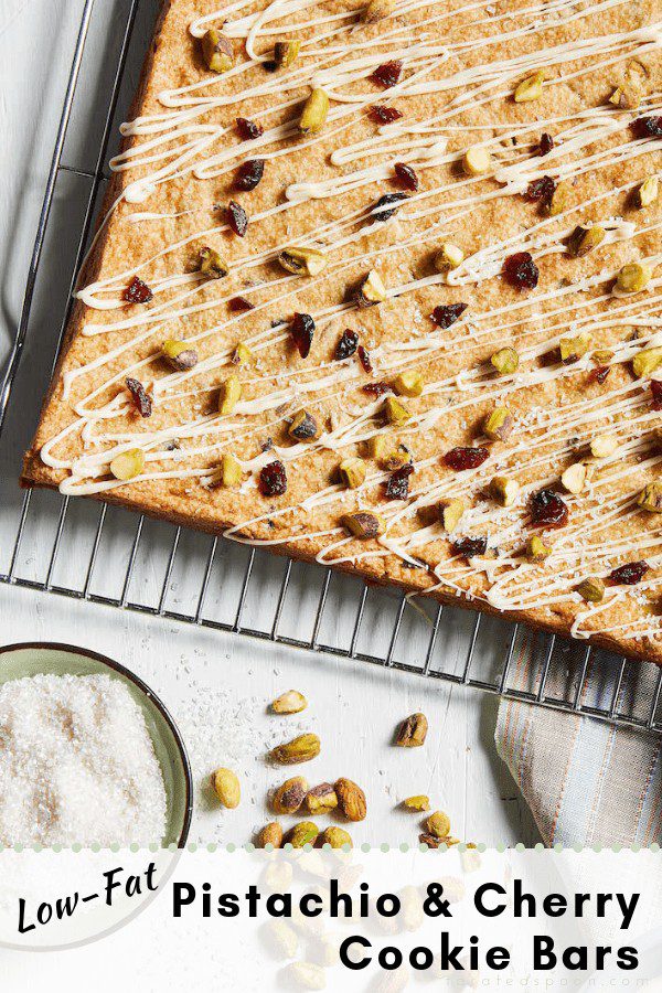 Pistachio and Cherry Cookie Bars on cooling rack