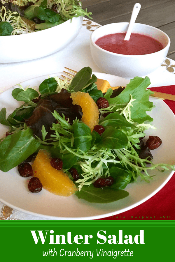 winter salad with cranberry vinaigrette pin image