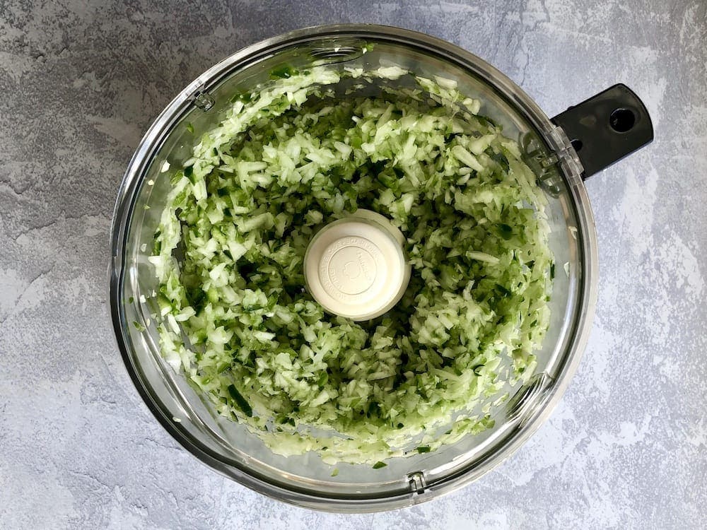 Chicken Chili Verde is made with Sofrito pictured in food processor