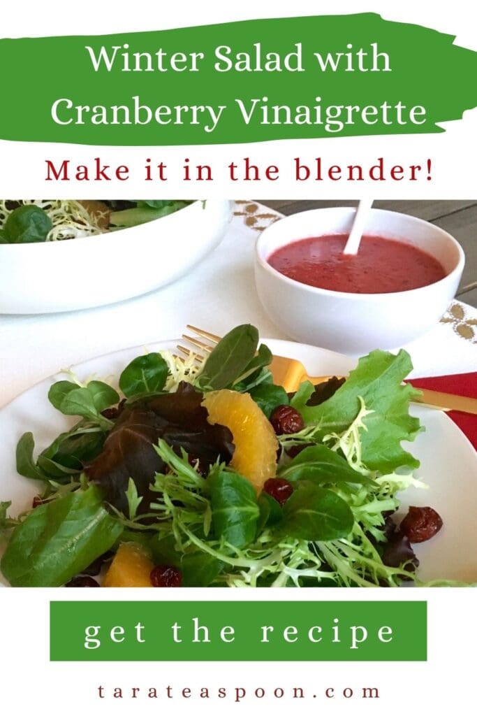 Pinterest graphic for Winter Salad with Cranberry Vinaigrette recipe on Tara Teaspoon.