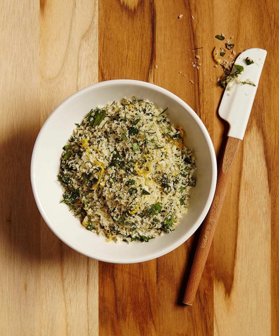 herb bread crumbs in a bowl