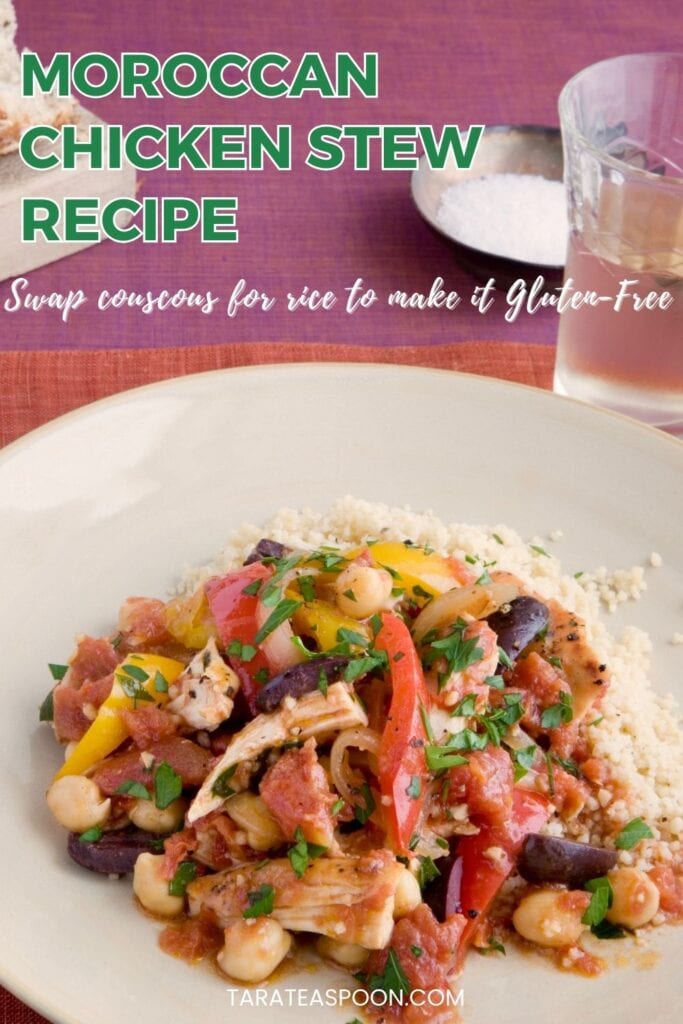 Pinterest graphic for Moroccan Chicken Stew recipe on Tara Teaspoon.