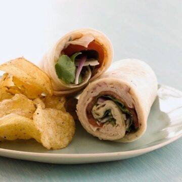 turkey wraps on plate with chips