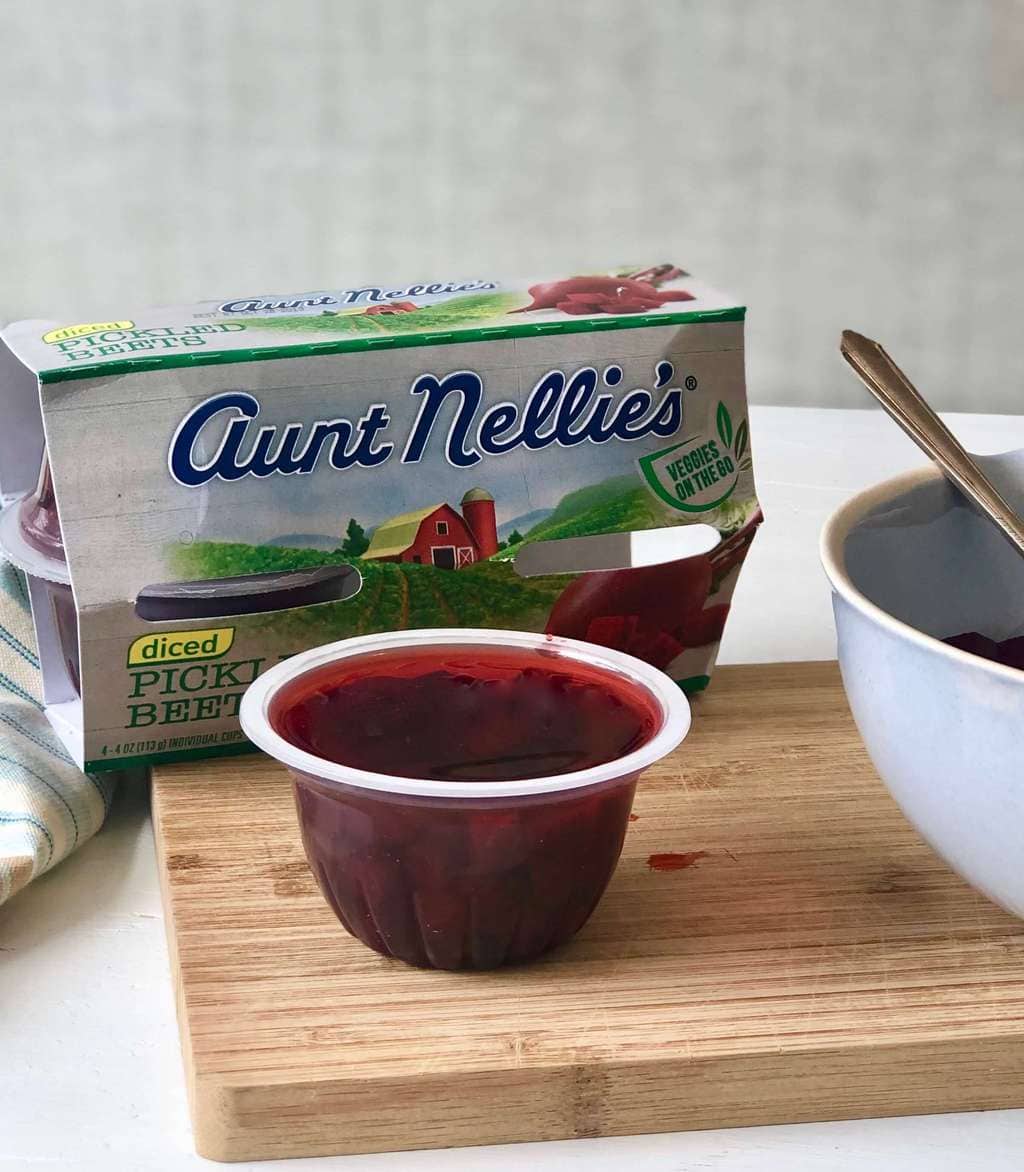 Aunt Nellie's beet cups on a cutting board
