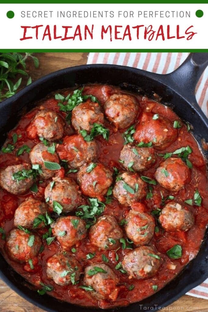 Secret Ingredient Italian Meatballs in a skillet