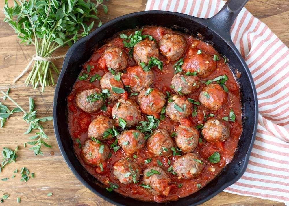 Italian Meatballs in sauce in skillet
