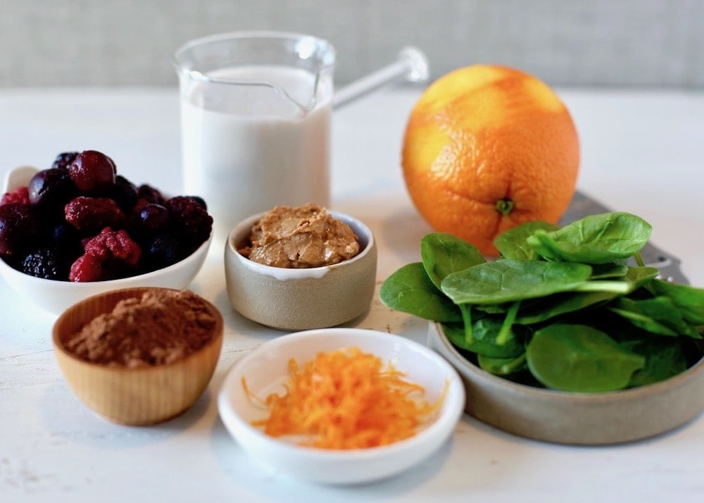 ingredients for protein powder smoothies in bowls