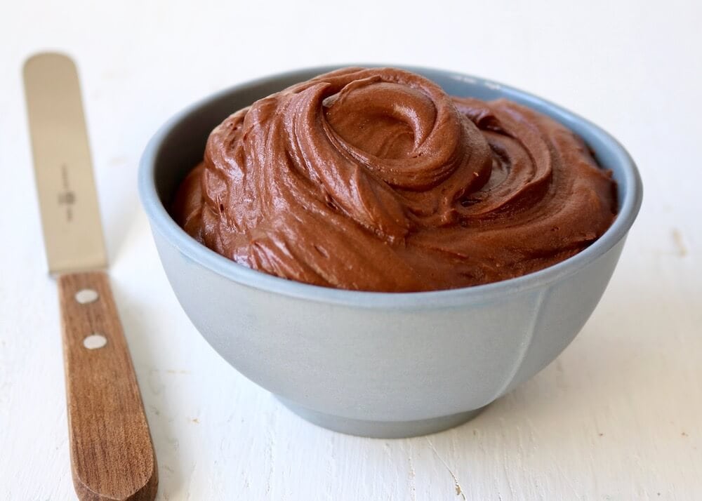 Frosting for brownies in a bowl