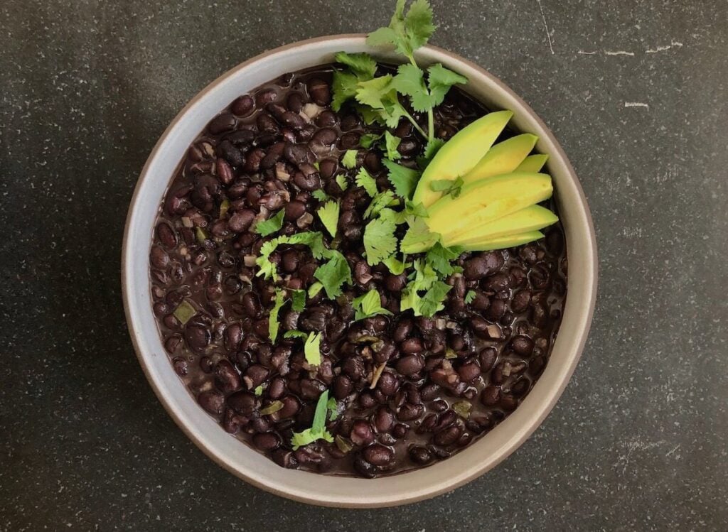 black beans with cilantro and avocado