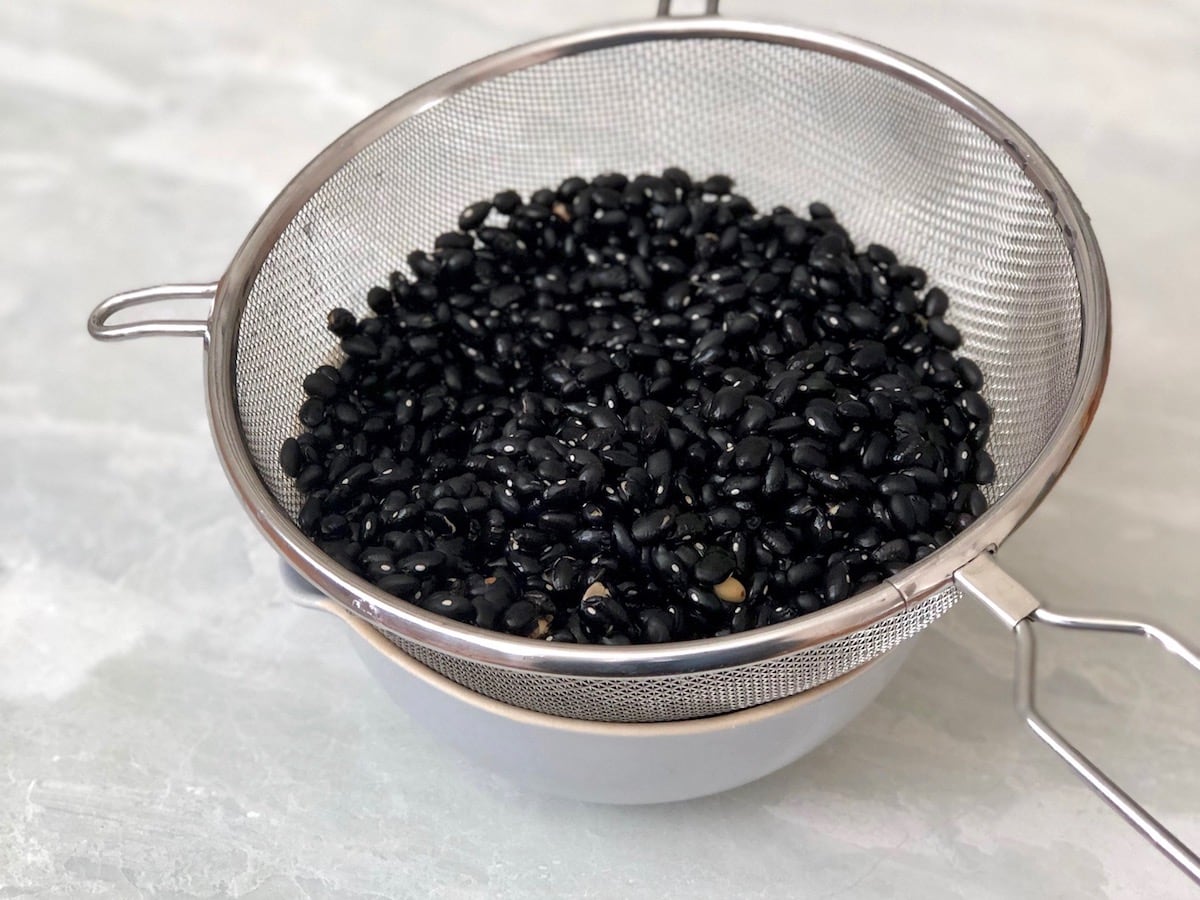 black beans in mesh strainer 