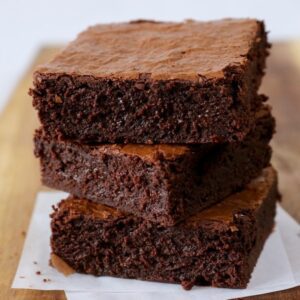 Stack of three delicious classic brownies