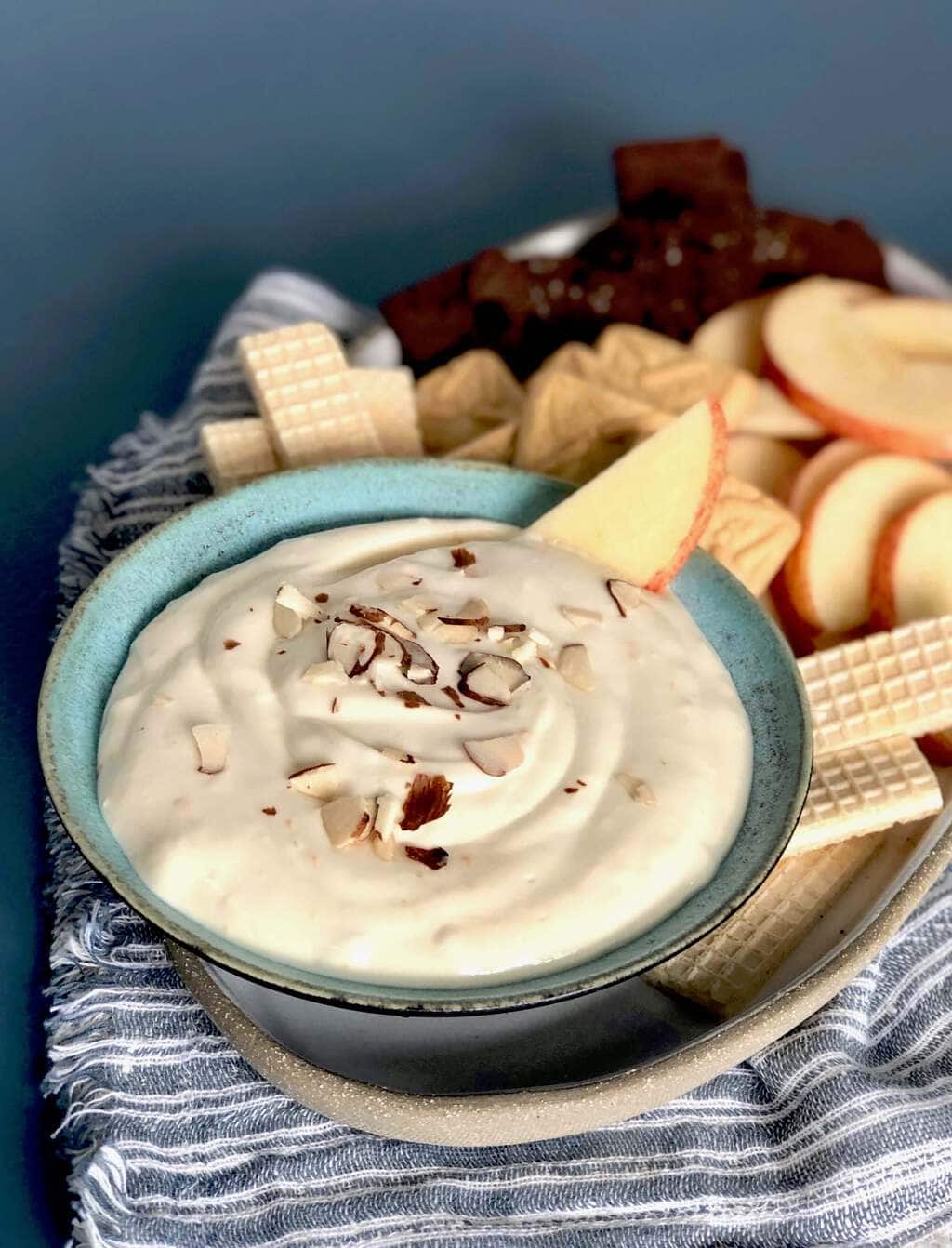 Maple Almond Cream Cheese dip with apples and cookies