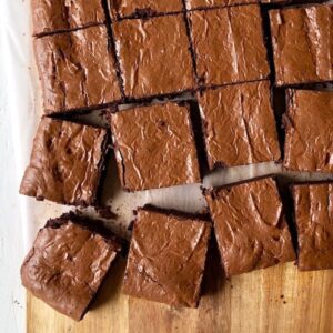 Brownie squares on a cutting board