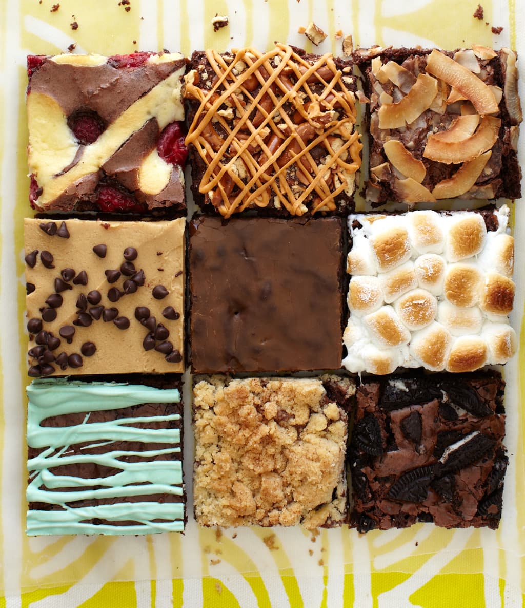 Variety of Brownie flavors on a yellow paper