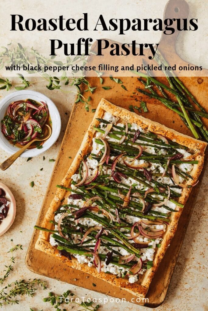 Puff pastry tart on a cutting board pin