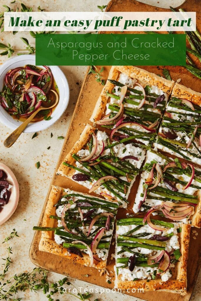 asparagus and black pepper cottage cheese tart on board