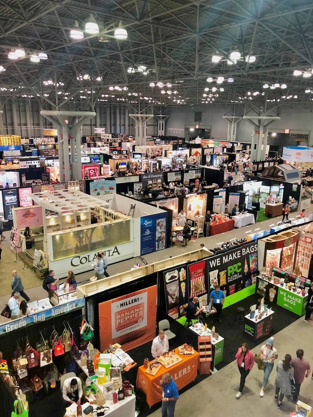 overhead of the booths at the fancy food show