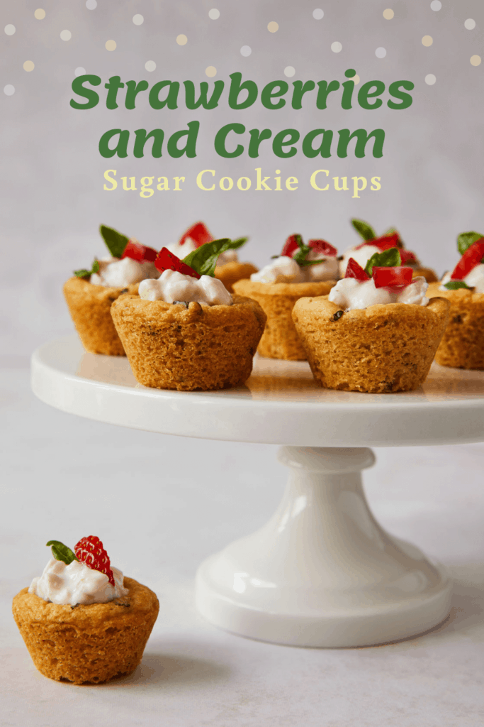 Strawberries and cream sugar cookie cups pin