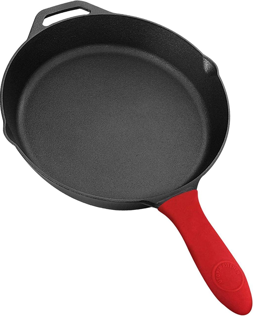Cast iron pan with silicone handle