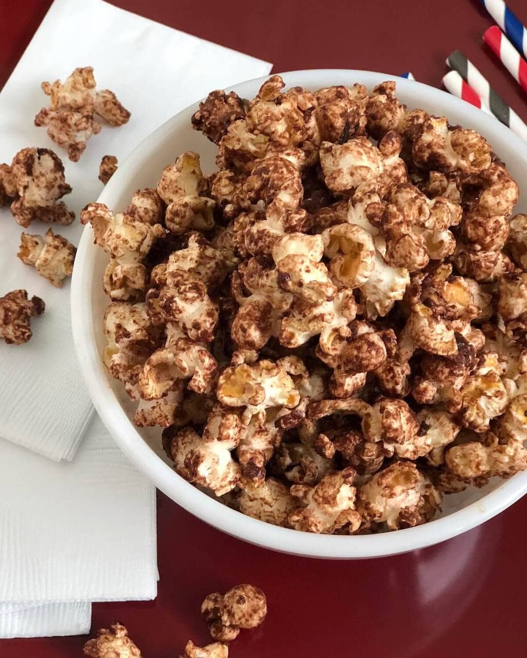 close up of chocolate malt popcorn