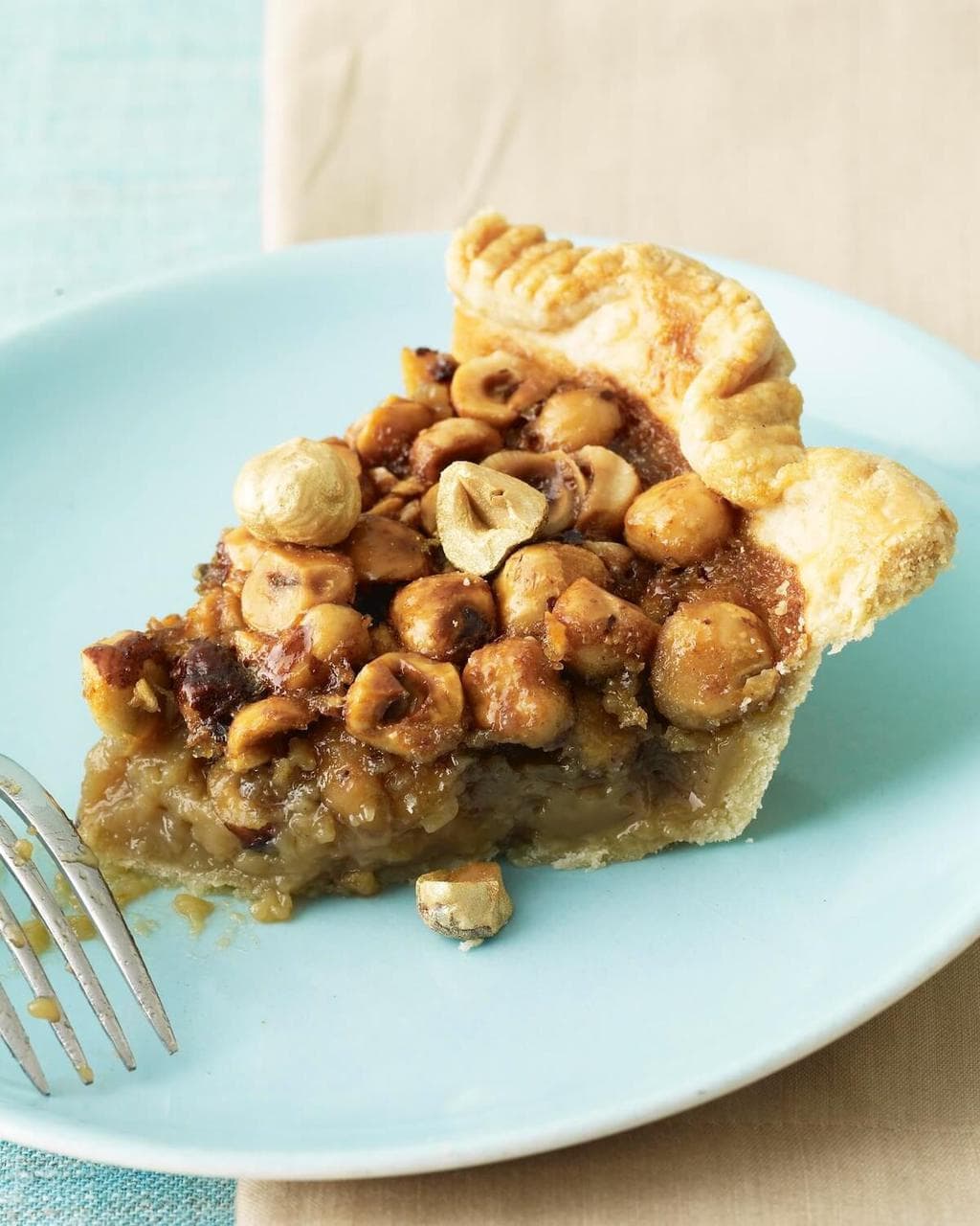 slice of maple caramel pie with hazelnuts