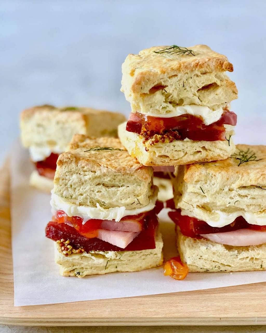 breakfast biscuits with ham and mustard