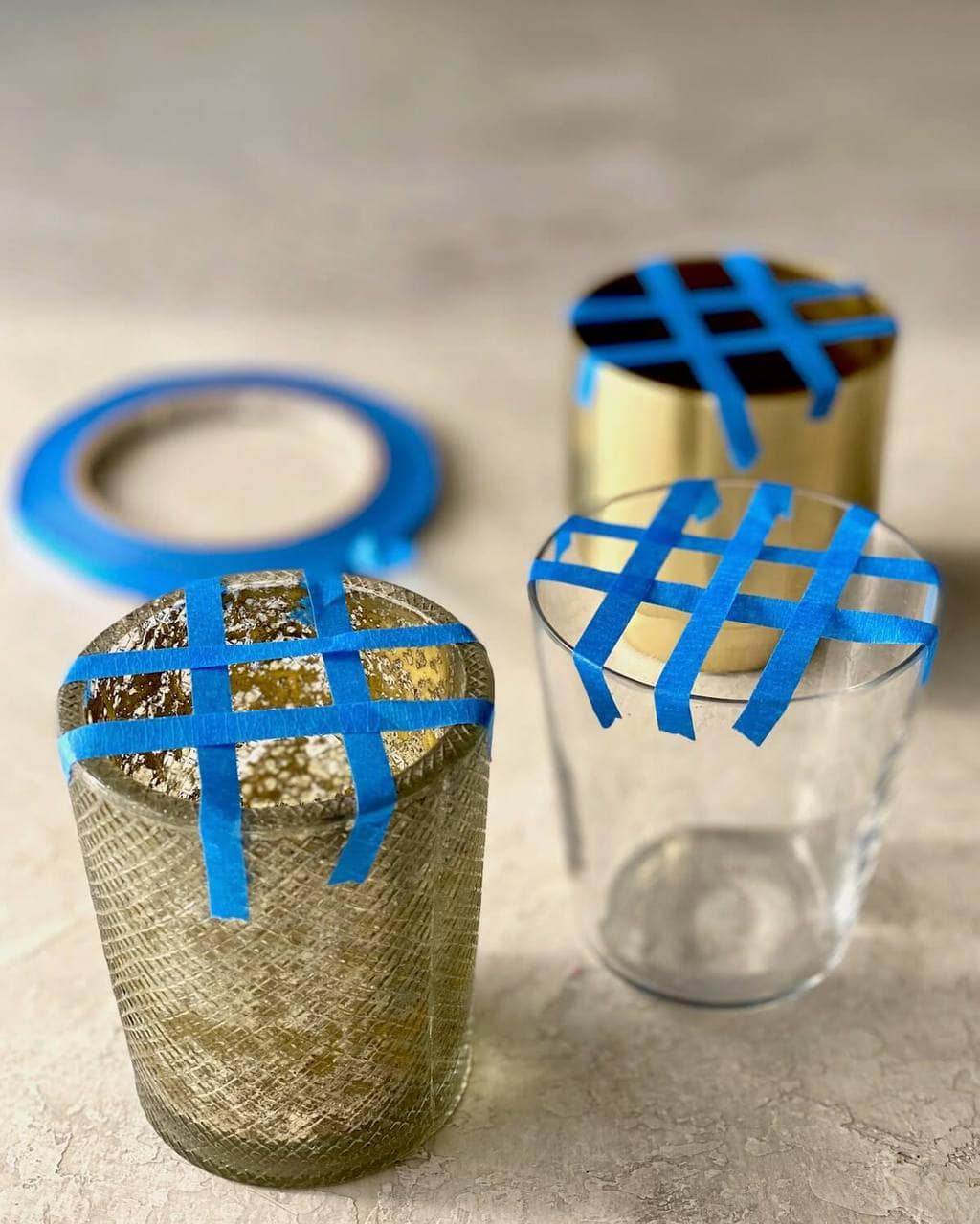 how to make tape grid for flower arranging in little glasses