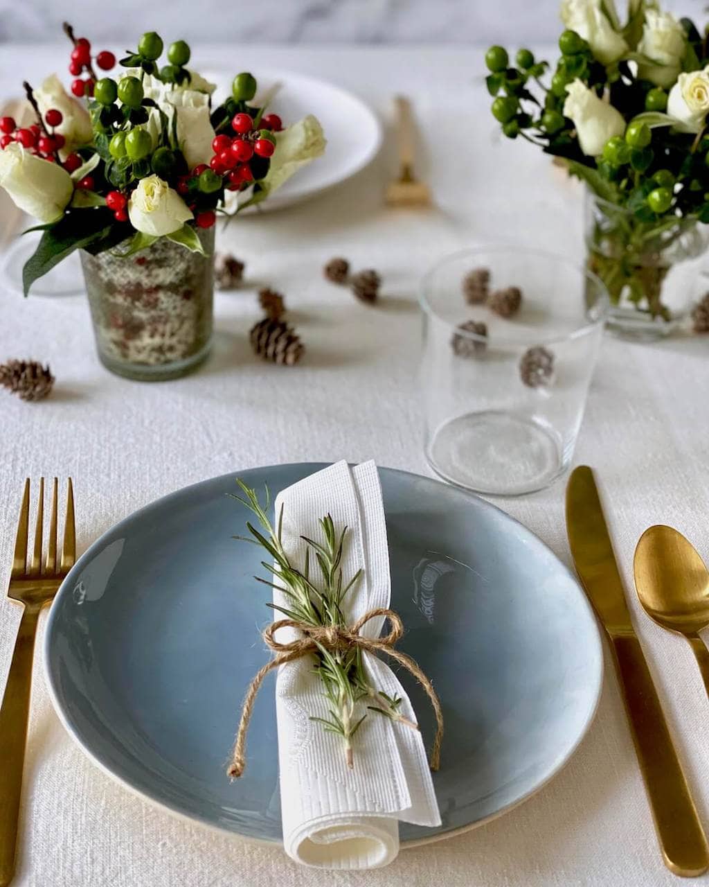 paper napkin with twine and herb table decoration