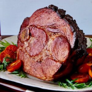 Roast ham with spiced honey glaze recipe image