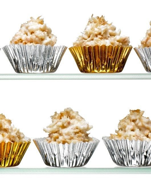 white chocolate haystacks candy in metallic cups