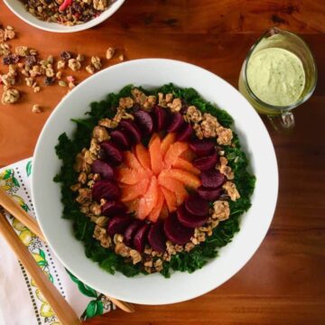 Kale Salad with Granola, Avocado Green Goddess Dressing