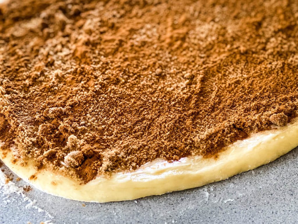 cinnamon roll dough closeup