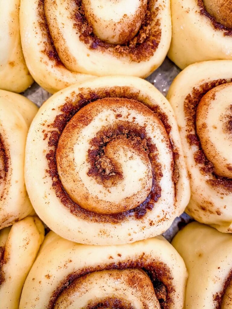 unbaked cinnamon rolls on pan