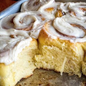 baked cinnamon rolls in pan