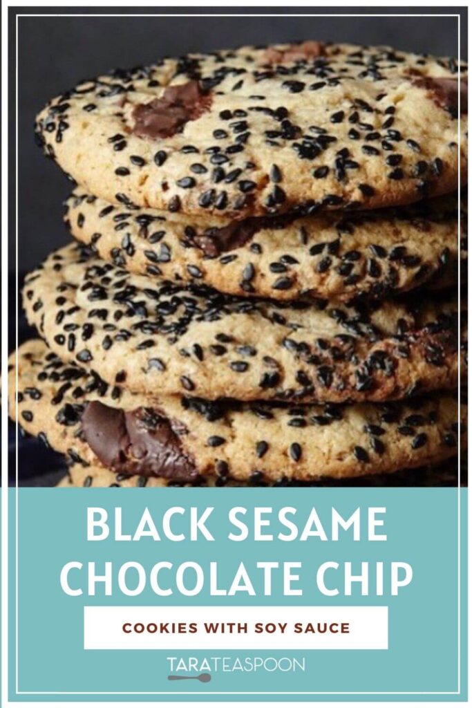 Stack of Black Sesame Chocolate Chip Cookies Pinterest Pin
