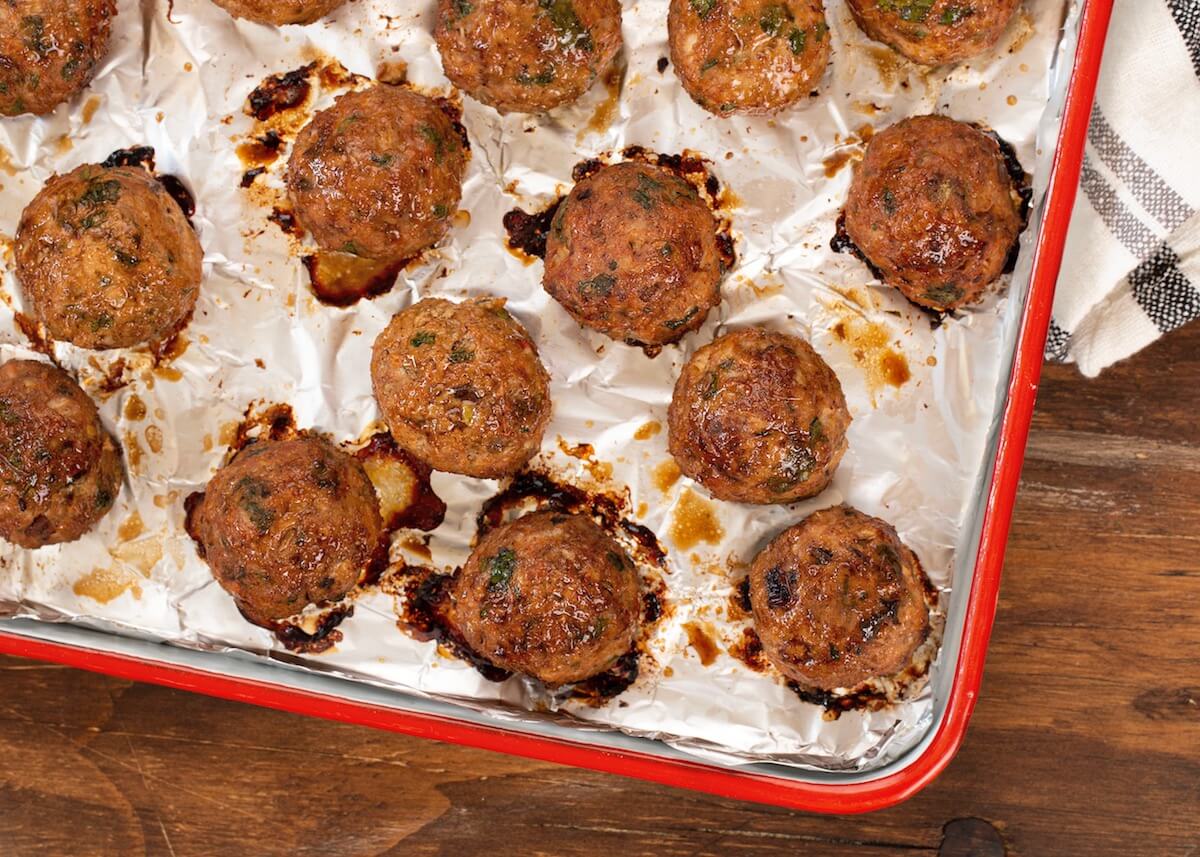 Chipotle Chicken Meatballs on baking sheet just out of the oven