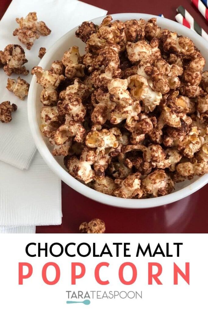 Chocolate Malt Popcorn Pinterest pin