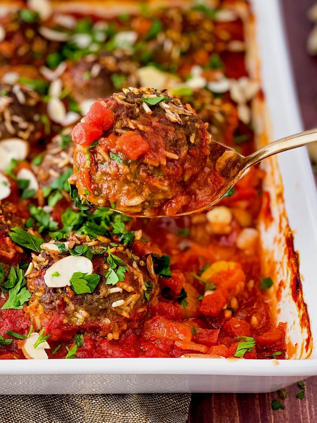 Moroccan porcupine meatball on a spoon
