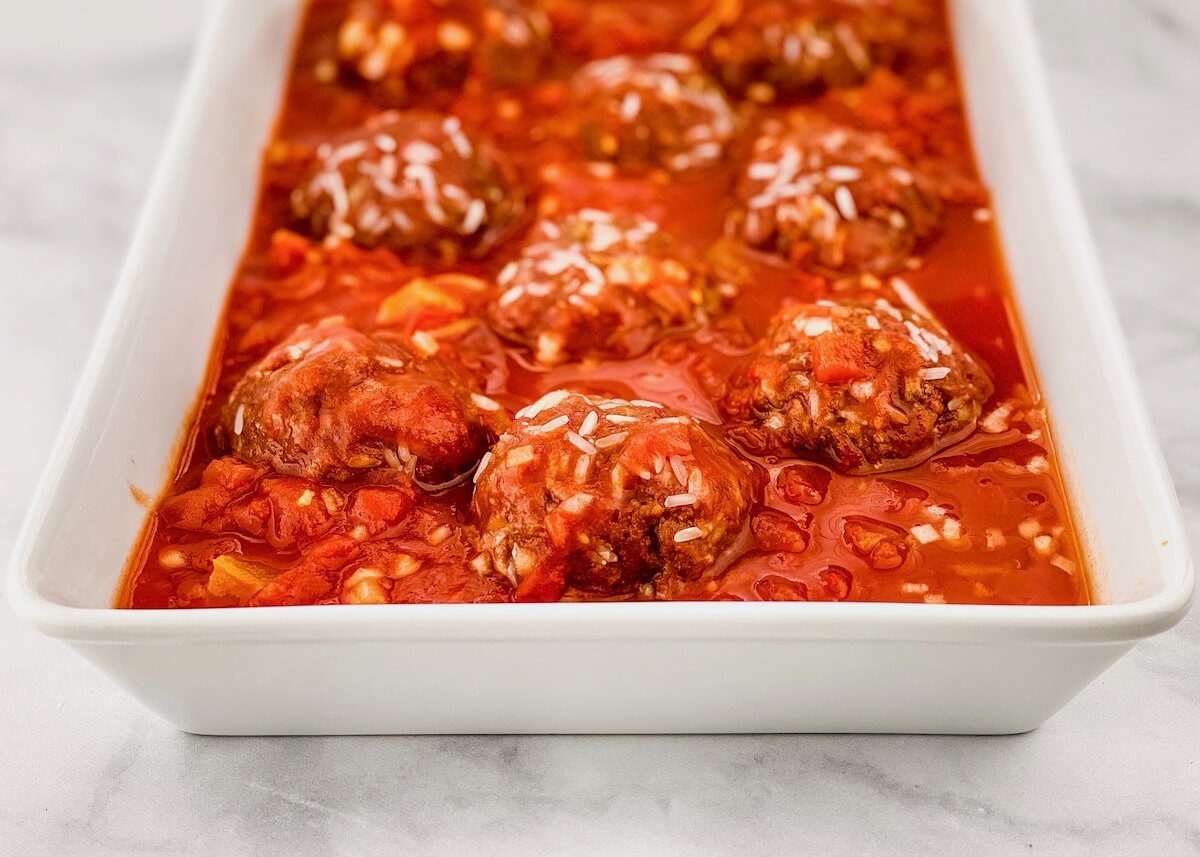 porcupine meatballs with sauce before oven