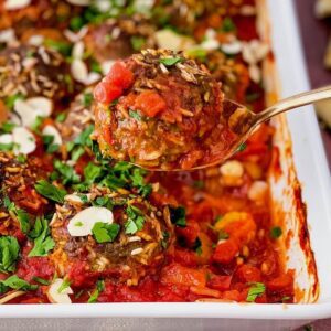 moroccan porcupine meatballs on spoon