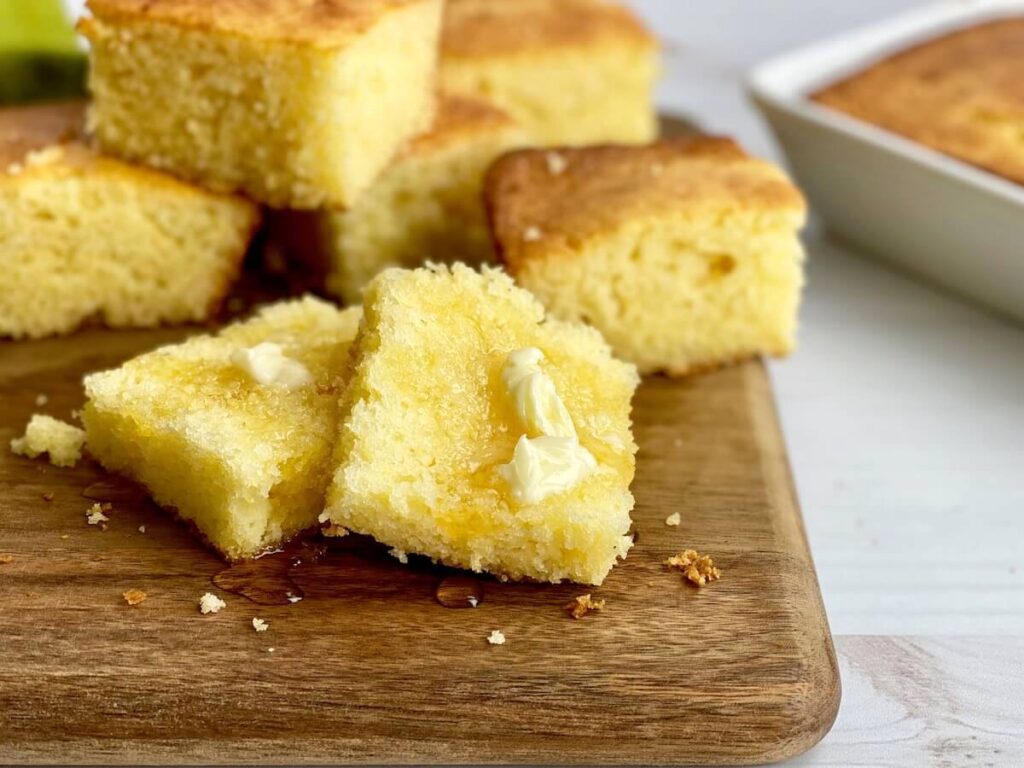 gluten free cornbread cut on board