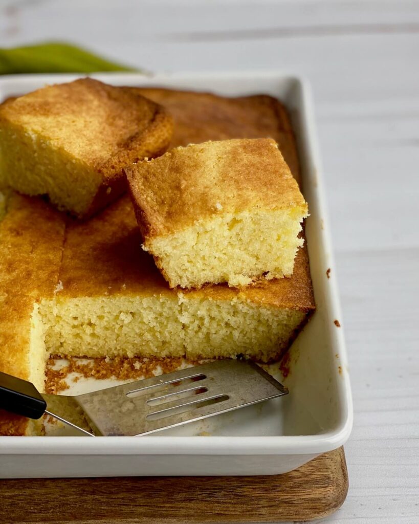 gluten free cornbread cut in pan