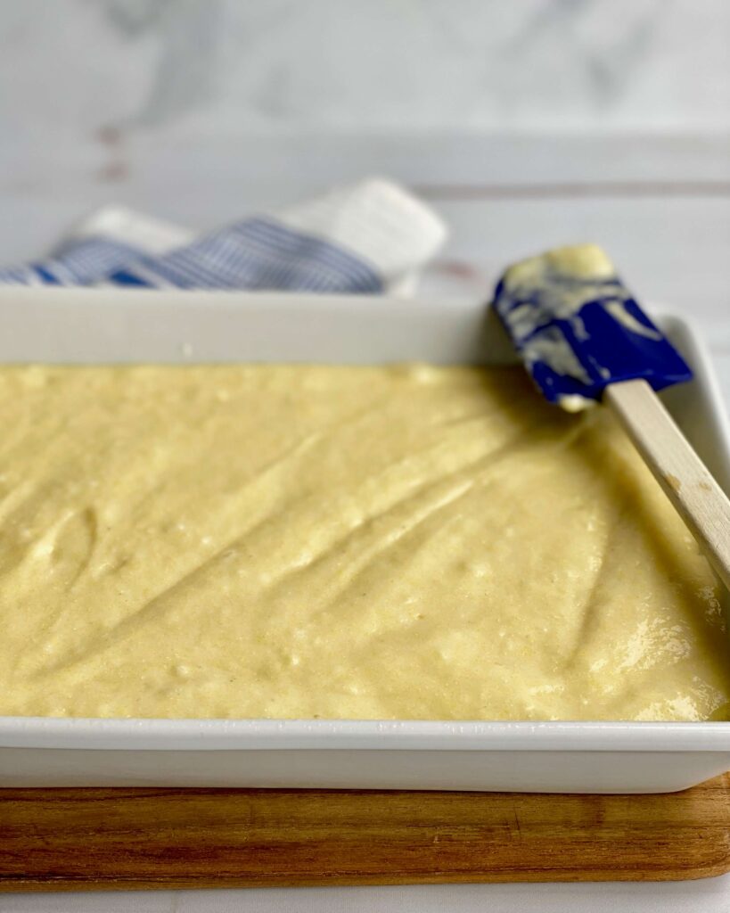 gluten free cornbread batter in pan