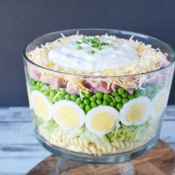 Salad in a trifle glass dish
